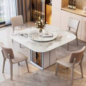 Extendable Glossy Sintered Stone Dining Table With Storage